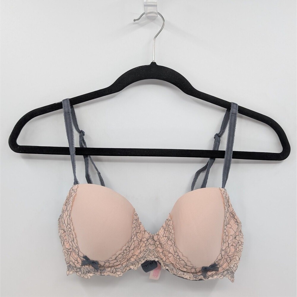 Victoria's Secret Bra 32D Peach Gray Lace Lined Demi Dream Angels